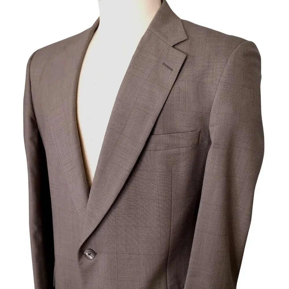Burberrys Sport Coat Mens 43L Wool Beige Taupe Plaid Jacket Lined Blazer Vintage
